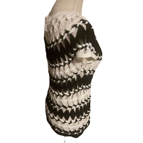 Chicos Black & White Chunky Sheer Striped Crochet Knit Top - Picture 4 of 7